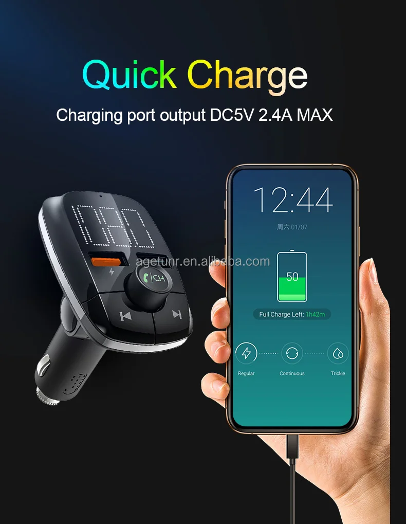 AGETUNR T50 2023 BT 5.0 Wireless Adapter FM Transmitter Audio Dual USB Car Charger Car MP3 Player New