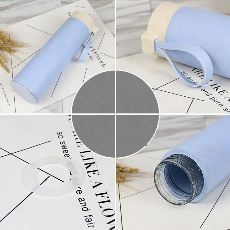 hotsale Eco-friendly Wheat fiber portable with glass liner bottles drink cups custom logo