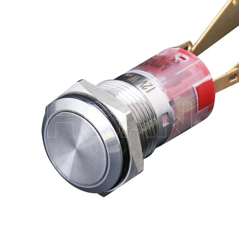 hbs1-agq16 1no1nc momentary or latching 12v metal ip67 waterproof push button switch with led