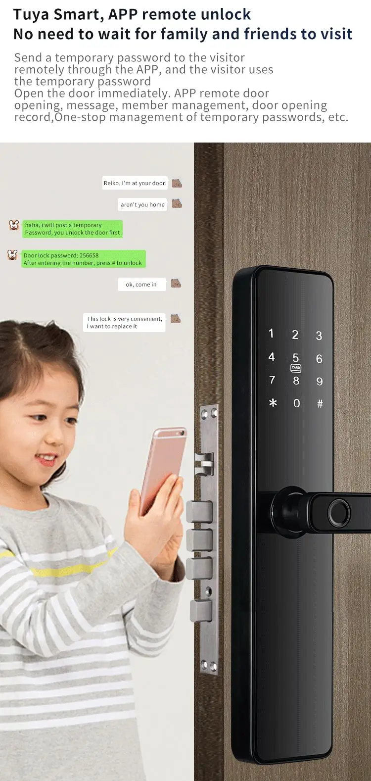 QLEUNG Smart locks S819 tuya ttlock app control unlocking with fingerprint password card and Key digital wifi door Lock