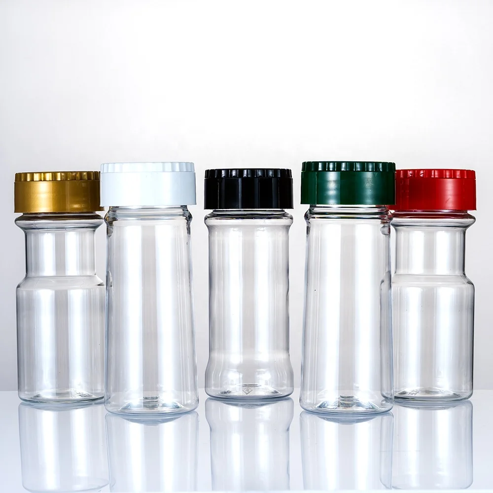 Spice packing wholesaler 100ml plastic salt and pepper shaker bottle Empty PET spice jar with shaker lid