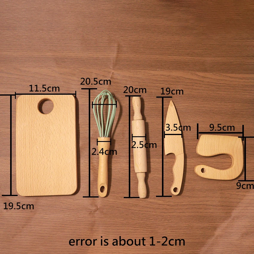 Wooden Kids Safe Knife and Kids Baking Set 5 Pcs Toddler Montessori Kitchen Tools Cooking and Baking for Kids Little Chefs
