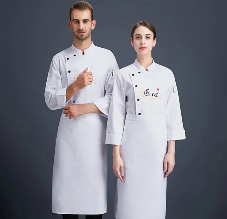 Ресторанная Униформа с длинным коротким рукавом куртка шеф-повара двубортный кухонный костюм среднего размера логотипом официанта