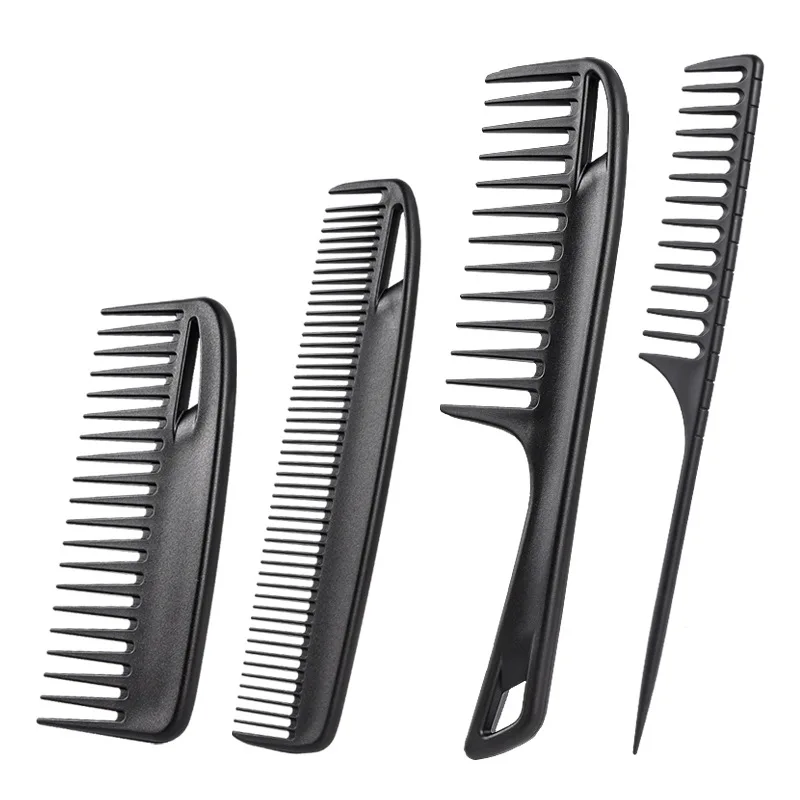 Professional 4Pcs Premium Black Carbon Fiber Hair Beard Comb Set Fine and Wide Tooth Styling Cutting Comb For Parting Teasing
