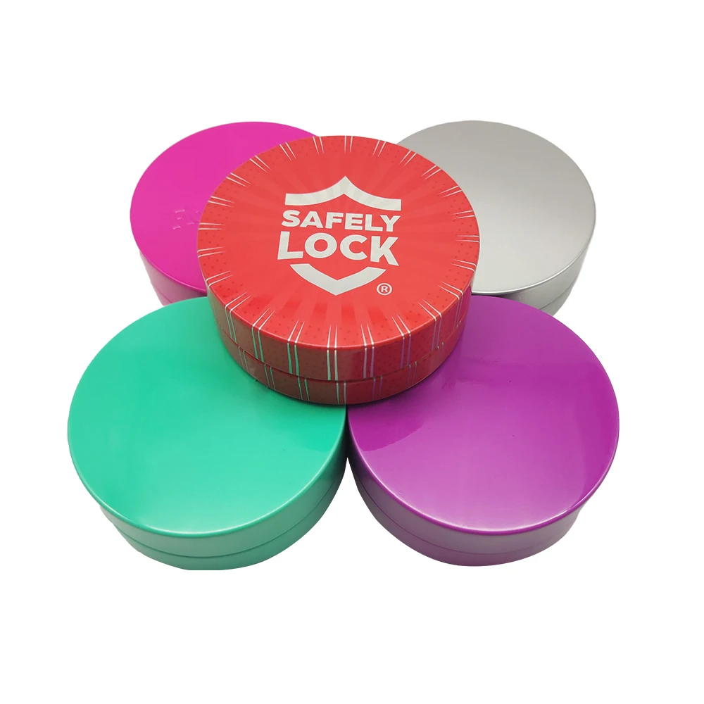 
certified airtight child resistant packaging child proof round tin for mint candy edibles flowers salve 