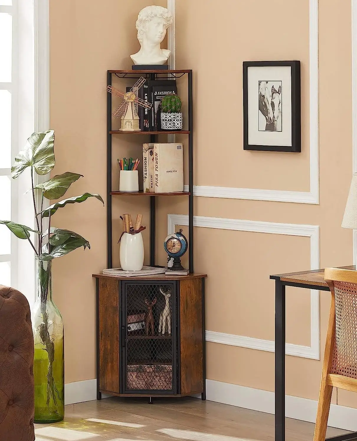 Corner Shelf 63 Inch Tall Storage Cabinet 5-Tier Bookshelf Display Shelves Rack for Living Room Kitchen Balcony Small Space