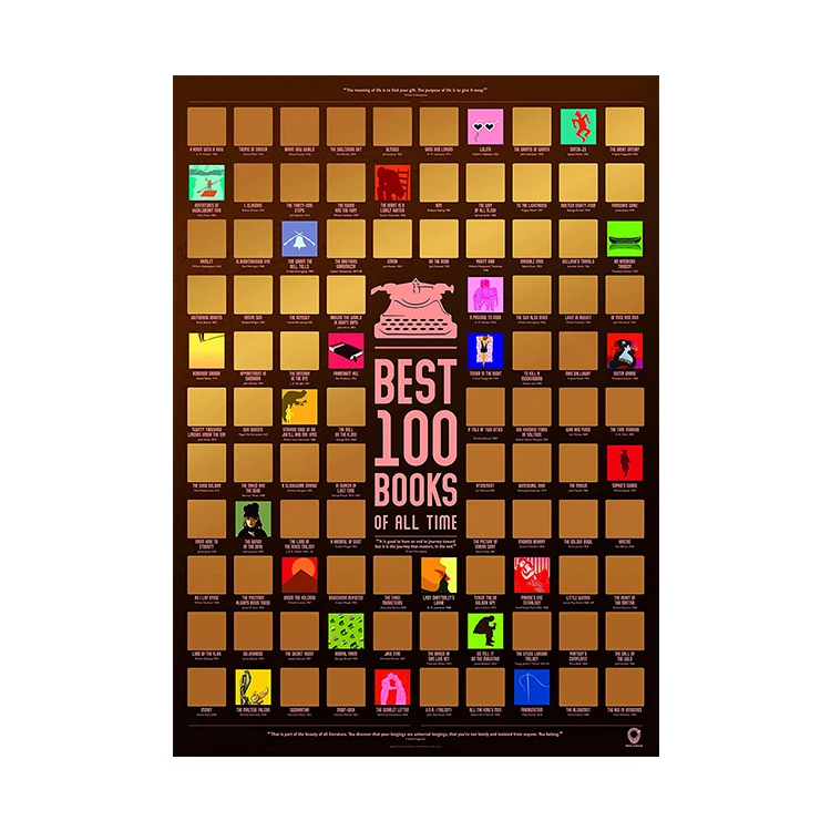Customized Printed Top 100 Books Scratch Off Poster With 100 Original Illustrations