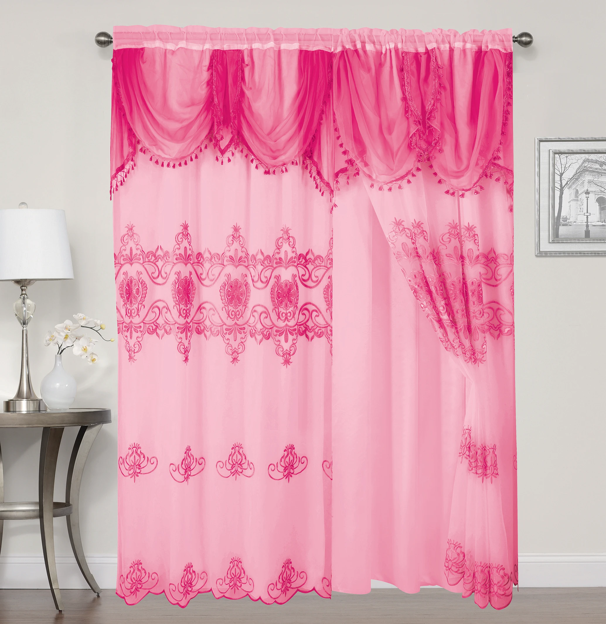 Красивая вышитая занавеска с прикрепленным балдахином и качественным прозрачным дизайном для дома