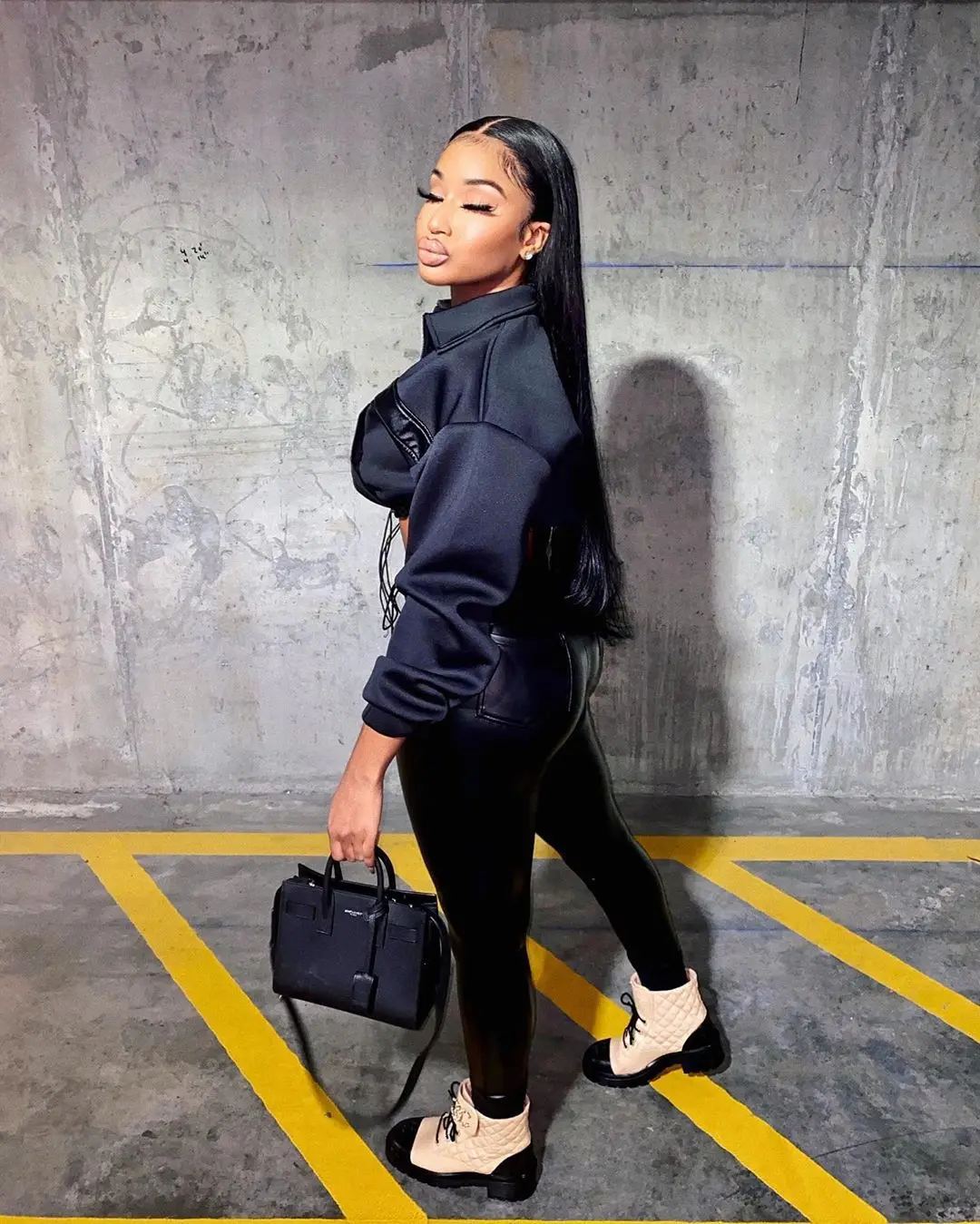 XLL High quality ladies skinny outfits black patchwork sexy leather set crop top PU pants 2pcs womens luxury clothing 2021