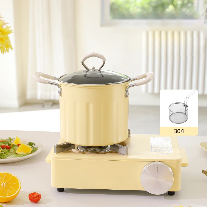 2024 new design multifunction light color fine iron chicken potato chips oil filter cook fryer pot with stainless steel basket