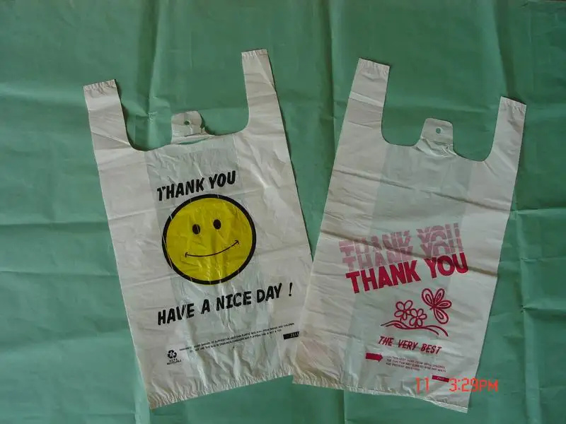 Printed logo T-shirt plastic bags customized color for market and clothes shop