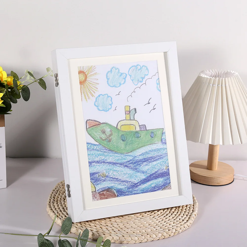 Children Flip Frame Magnetic Drawing Frame Wooden Interchangeable Kids Artwork Picture Art MDF Picture Frame