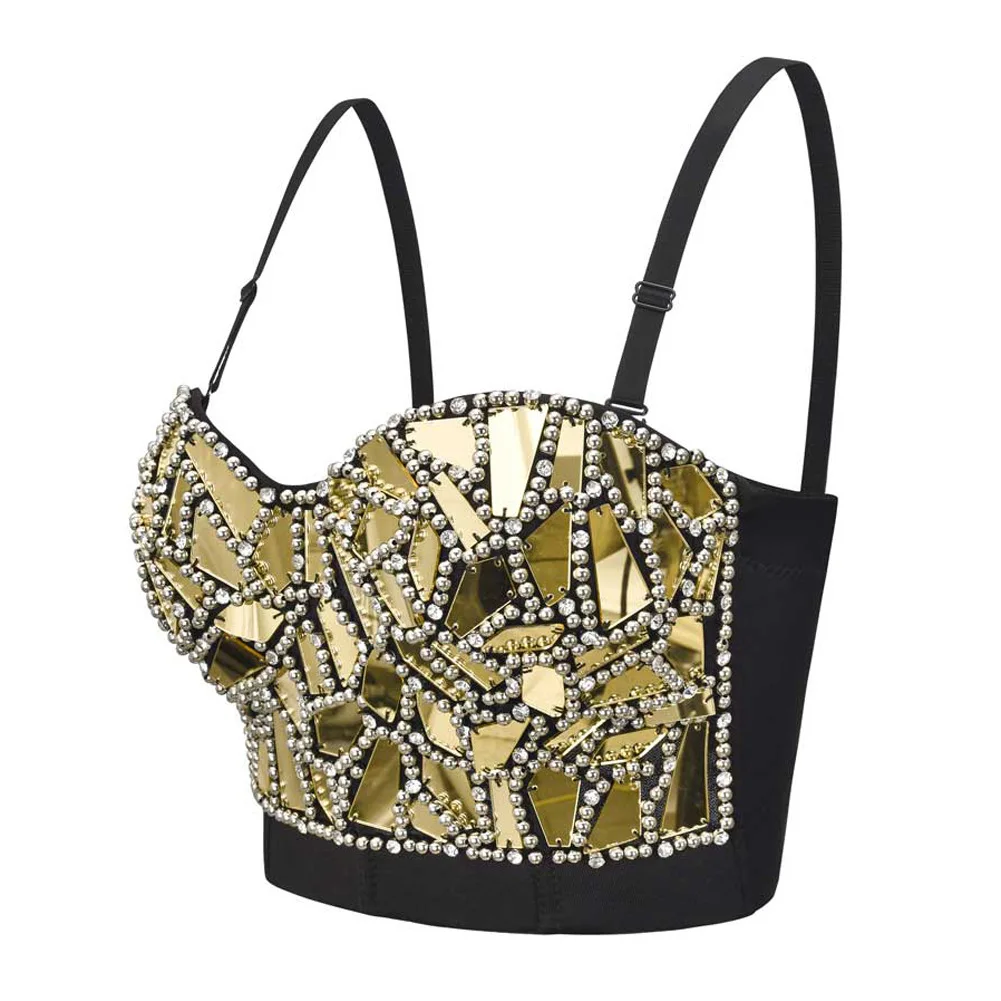 KYO Children Girl Shiny Sling Sequined Bra Top Short Top Plexiglass Nail Drill Stage Costume