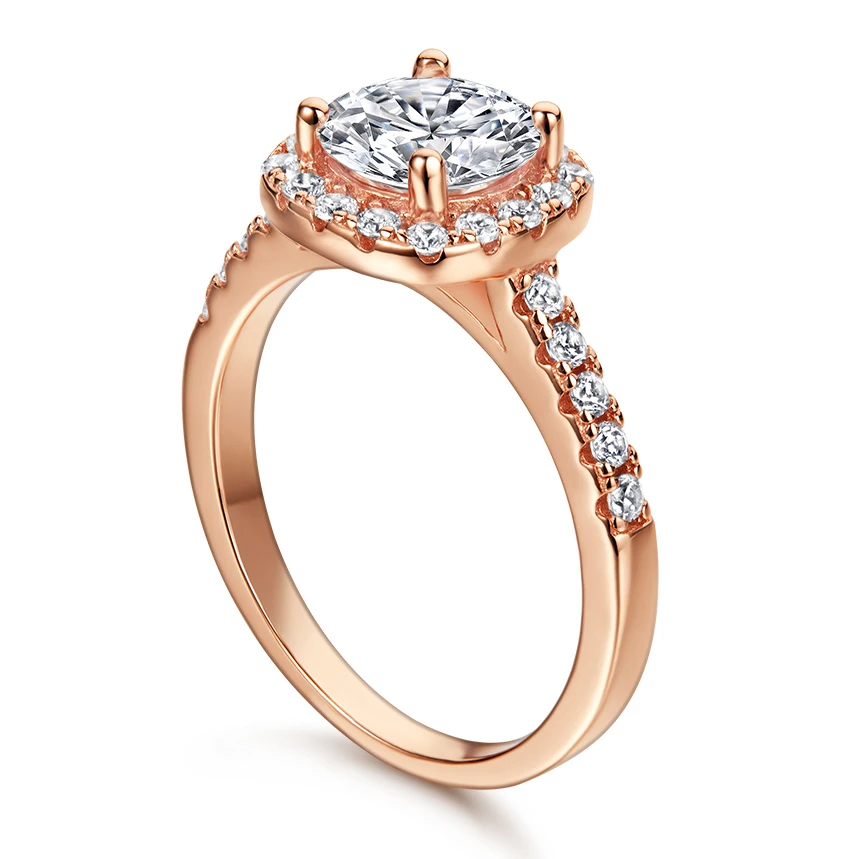 Halo Ring Round Brilliant CZ 18K Gold plated Rose Gold Plated 925 Sterling Silver Engagement Wedding Ring