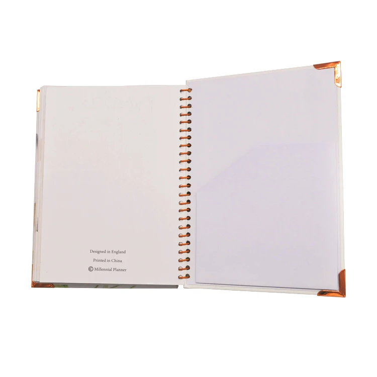 Free sample Catalogue Custom printing rose gold foil spiral Organizer Hardcover journal diary Notebook wedding