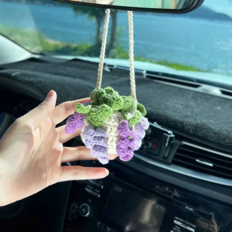 Mini Potted Knitting Flowers Lovely Lavender Crochet Homemade Office Decoration Car Party Potted Plant