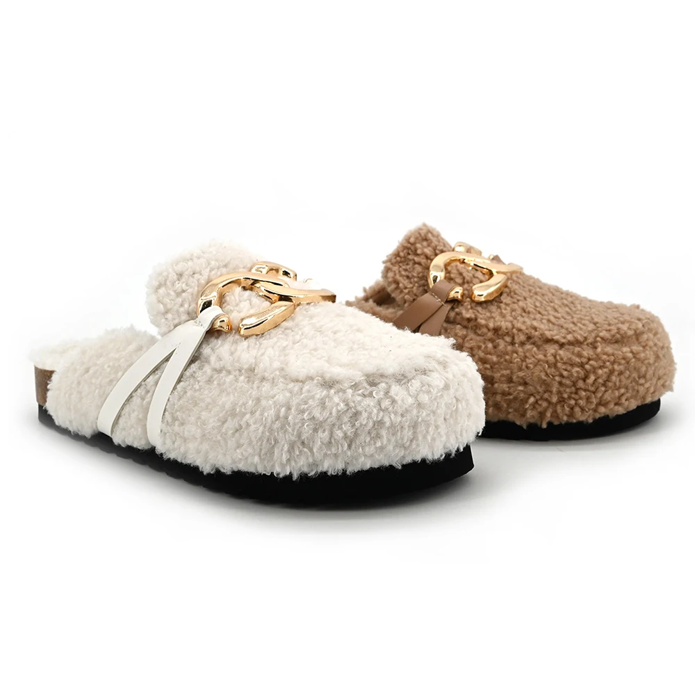 Thick soled woolen shoes women wear new cork shoes fashion lamb wool home casual cotton slippers