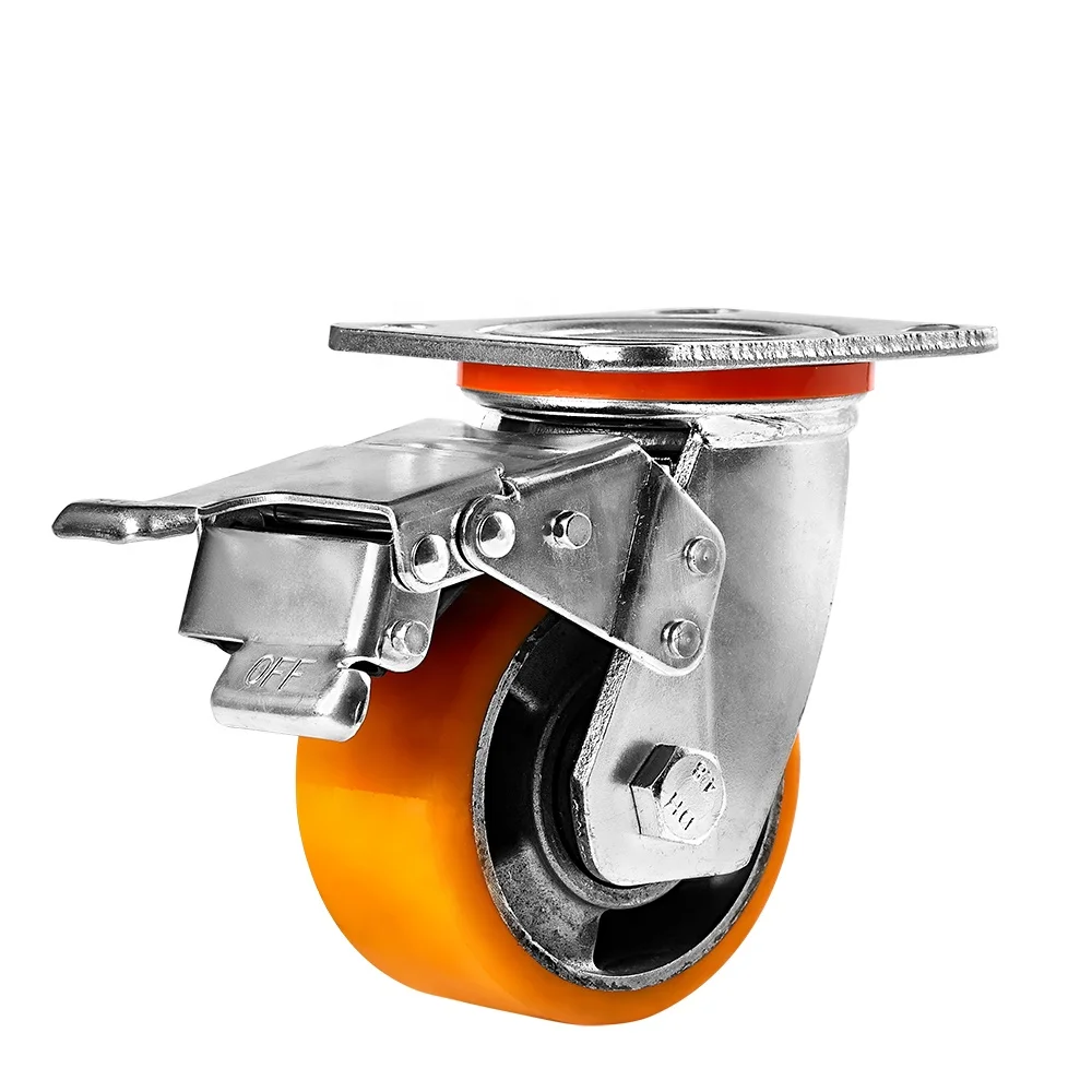 Industrial Caster Wheels 4 / 5 / 6 / 8 Inch Heavy Duty Aluminium PU Casters with Brake