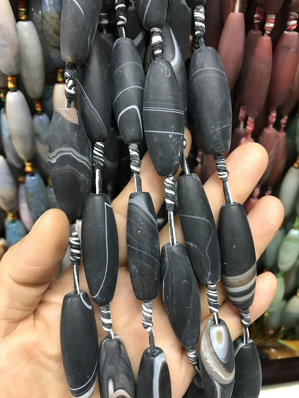 14x40mm DIY Jewelry Making Material Natural Stripe Agate Long Barrel DZI Loose Beads