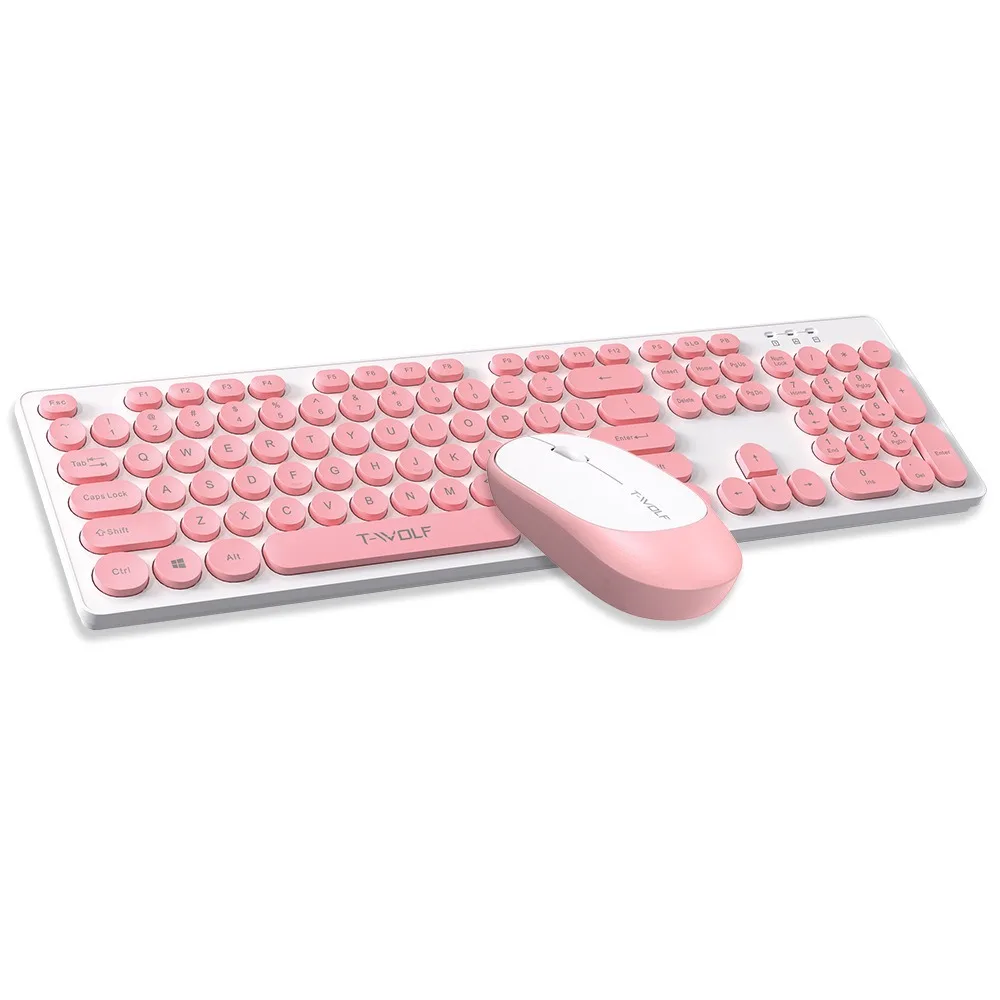 For Thunder Wolf TF770 Wireless Keyboard And Mouse Set Punk Round Keycap Pink Girl Wireless Keyboard And Mouse Office Wholesale