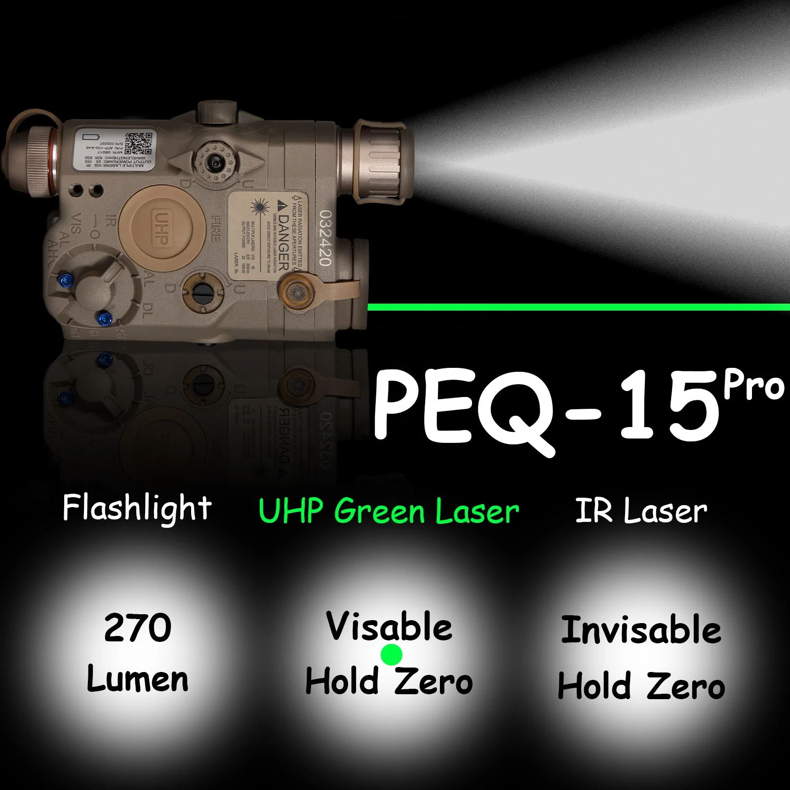 Actionunion Tactical Multi-function LA5 PEQ 15 Laser Light Battery Box case with Green LED light