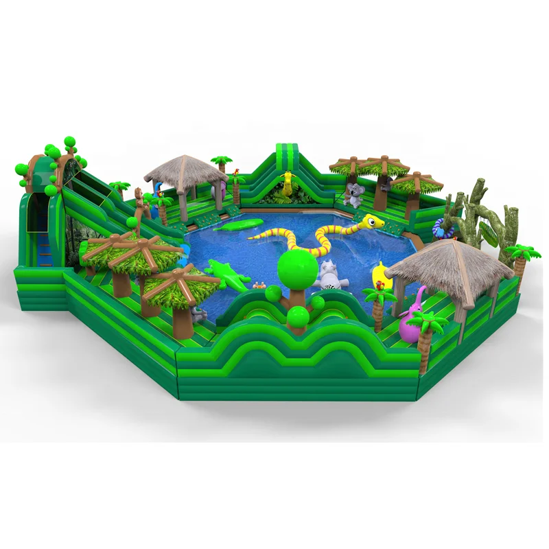 Outdoor PVC Amazon Jungle inflatable water pool park for kids and adult On Sale