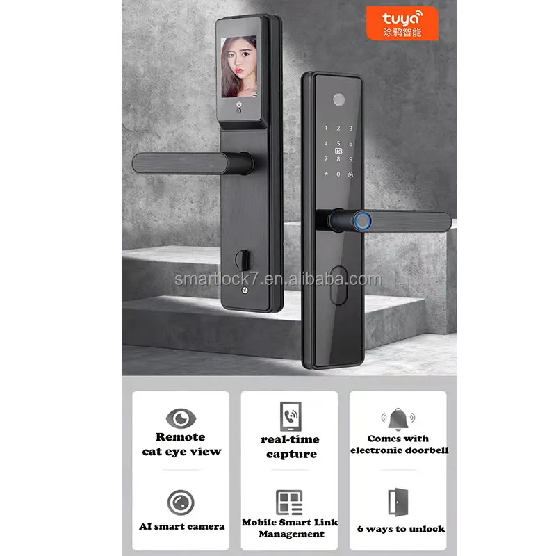 superior life Safety Cat Eyes Camera View Electric Digital Big Gate Tuya Wifi Fingerprint Smart Door Lock with NFC