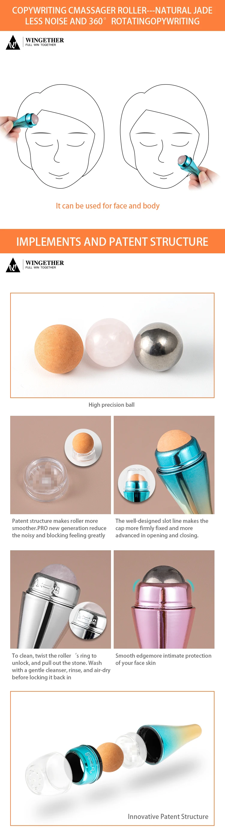 Wingether 2022 Amazon Hot Sale Oil Absorbing Roller Wood Soft And Comfortable Massage Rollers Face Roller Ice Globes