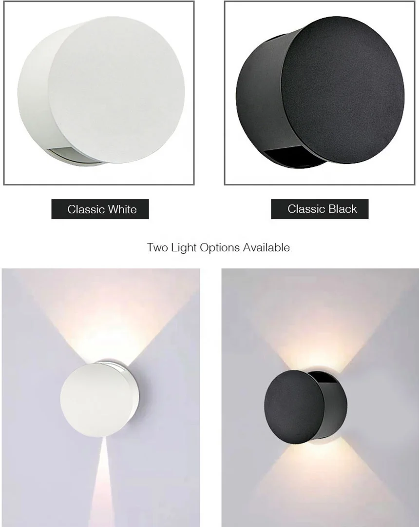 2022 New Round Shape 6Watt 10Watt  3000K Black White Aluminum Waterproof Modern ip65 Outdoor LED Wall Lamps