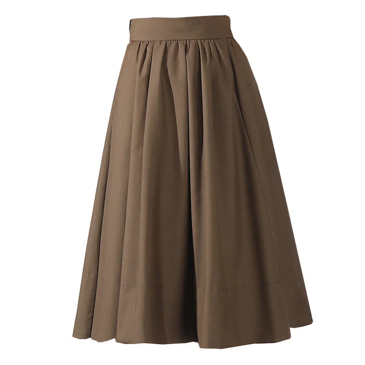 Fashion High Waist Pleated Skirt Women Korean Elegant College Style Midi Skirt A-line Fashion All-match Chic Midi Skirts