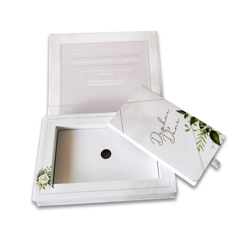 4.3inch pull out video brochure with gift box, gold hot stamp and UV coated LCD video card and video mailer.