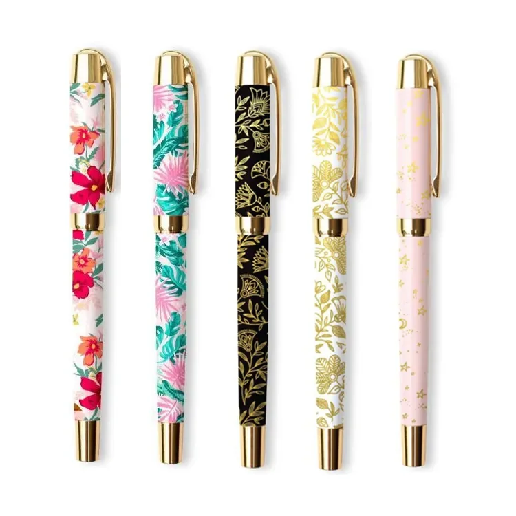 Promotional Gift Custom Flower Design Pen Heat Transfer Floral Print Metal Ball Pen