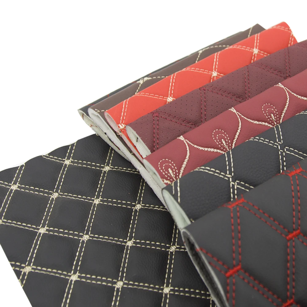 Free Sample Fashion Car Interior Embroidery Quilted Synthetic Leather With Foam for Sofa Car Seat Covering