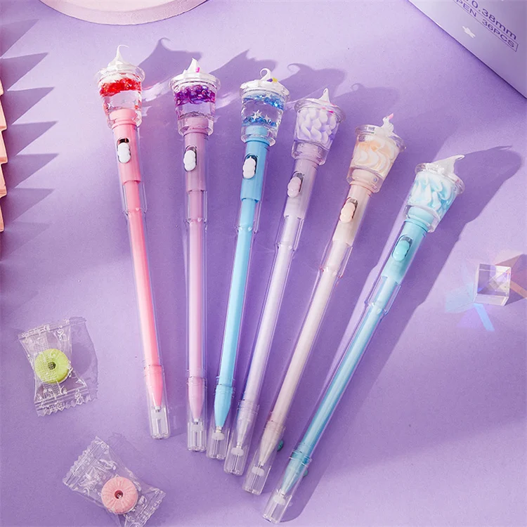 Internet Red Ice Cream Light Pen  Bright Creative Water-Based Pen Elementary School 0.38 Black Pen