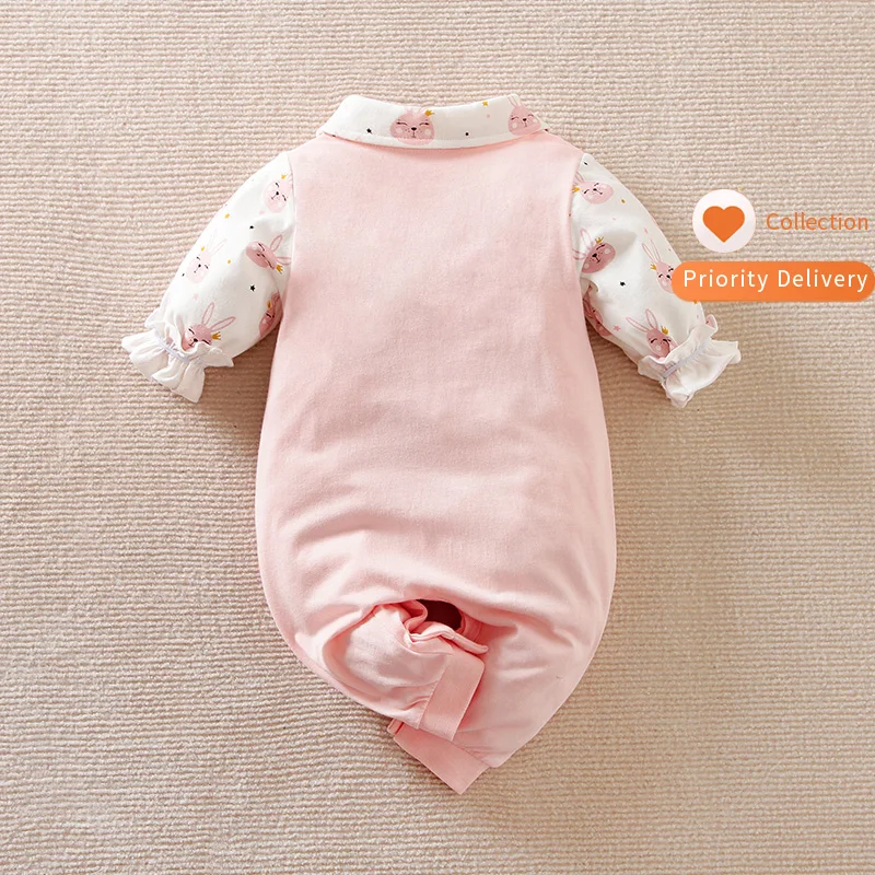 Милая Красивая Детская одежда с принтом Розовый кукольный воротник длинным рукавом милый мультяшный кролик точка оптовая продажа