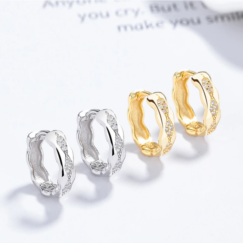 wholesale silver 925 earring women real 925 sterling silver charms small zircon silver hoop huggie earring jewelry women