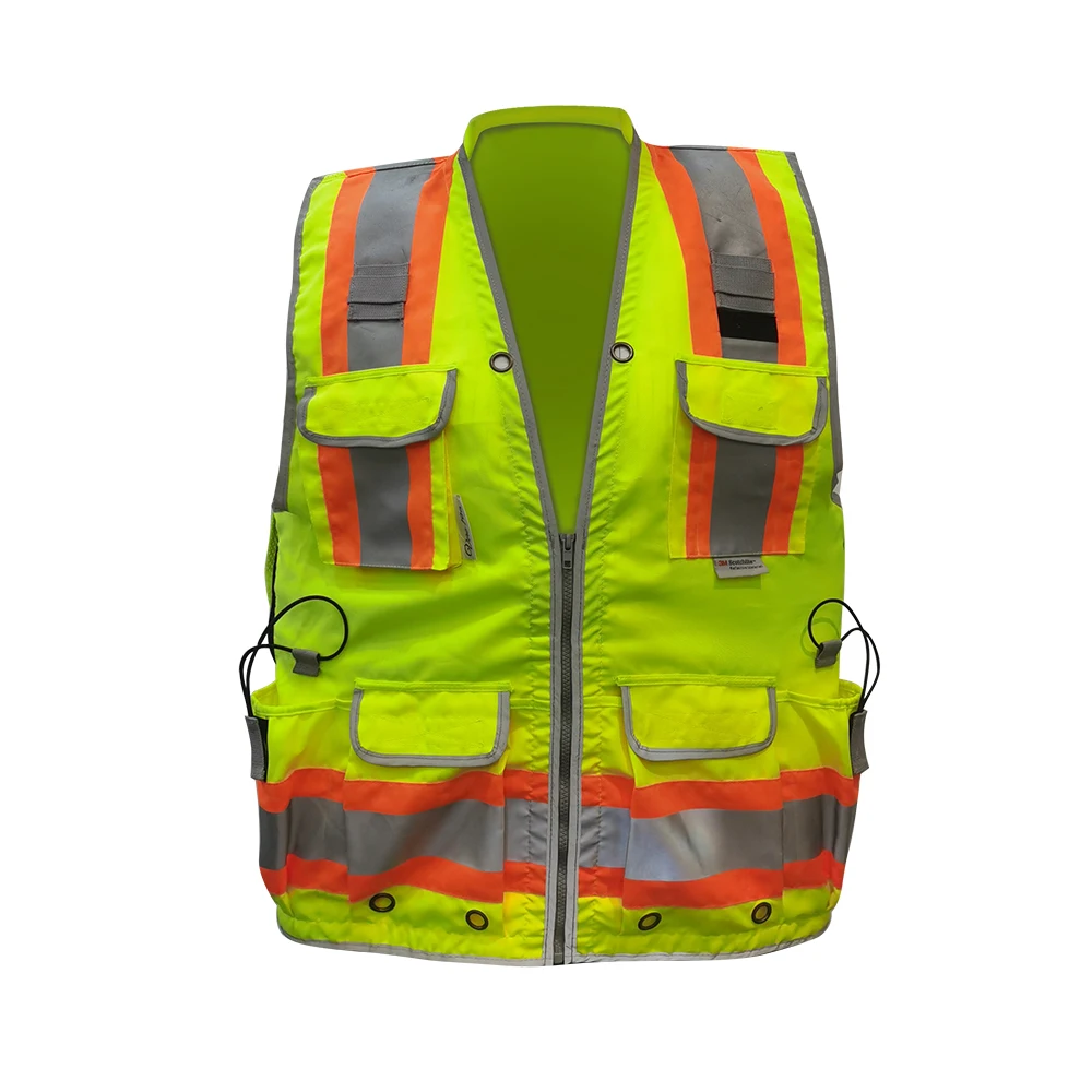 Custom 300D Oxford High Visibility Multi Purpose Vest Jacket Multi-pocket Patchwork Safety Vest With Ipad Bag Reflective Vest