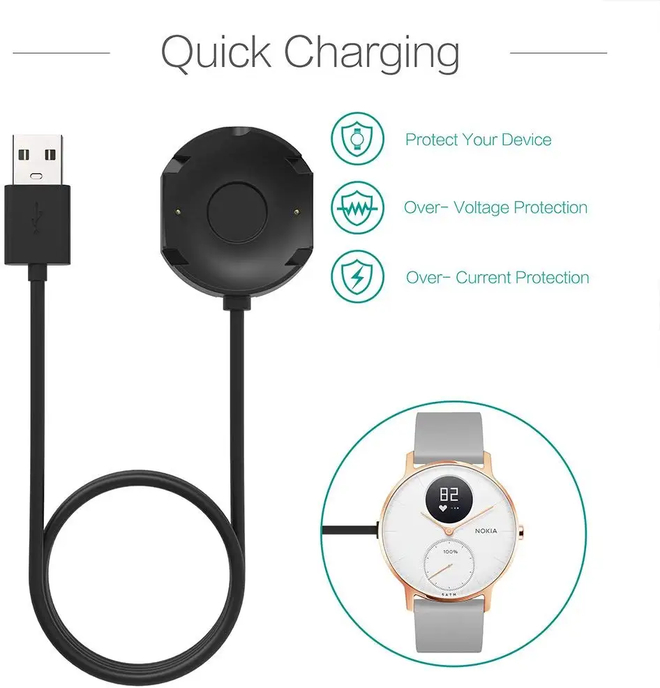  Зарядное устройство для смарт-часов Nokia Steel HR (не часов HR)- USB-кабель зарядки 100 см-аксессуары