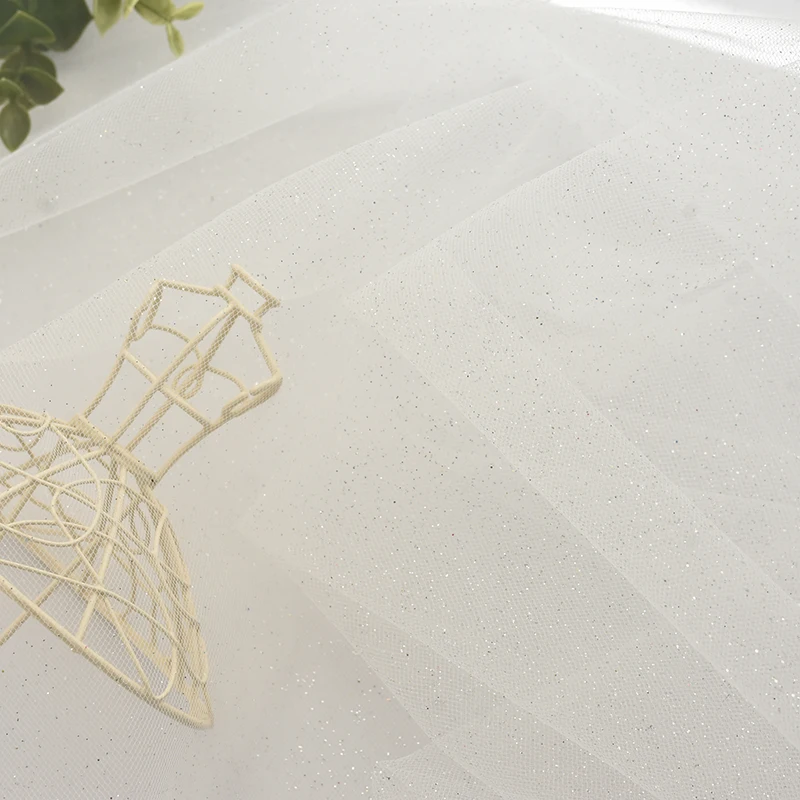 Glitter Lace Fabric For Wedding Dress Spray Silvery Powder Shinning Mesh Tulle Fabric For Dresses White Bridal Glitter Fabric