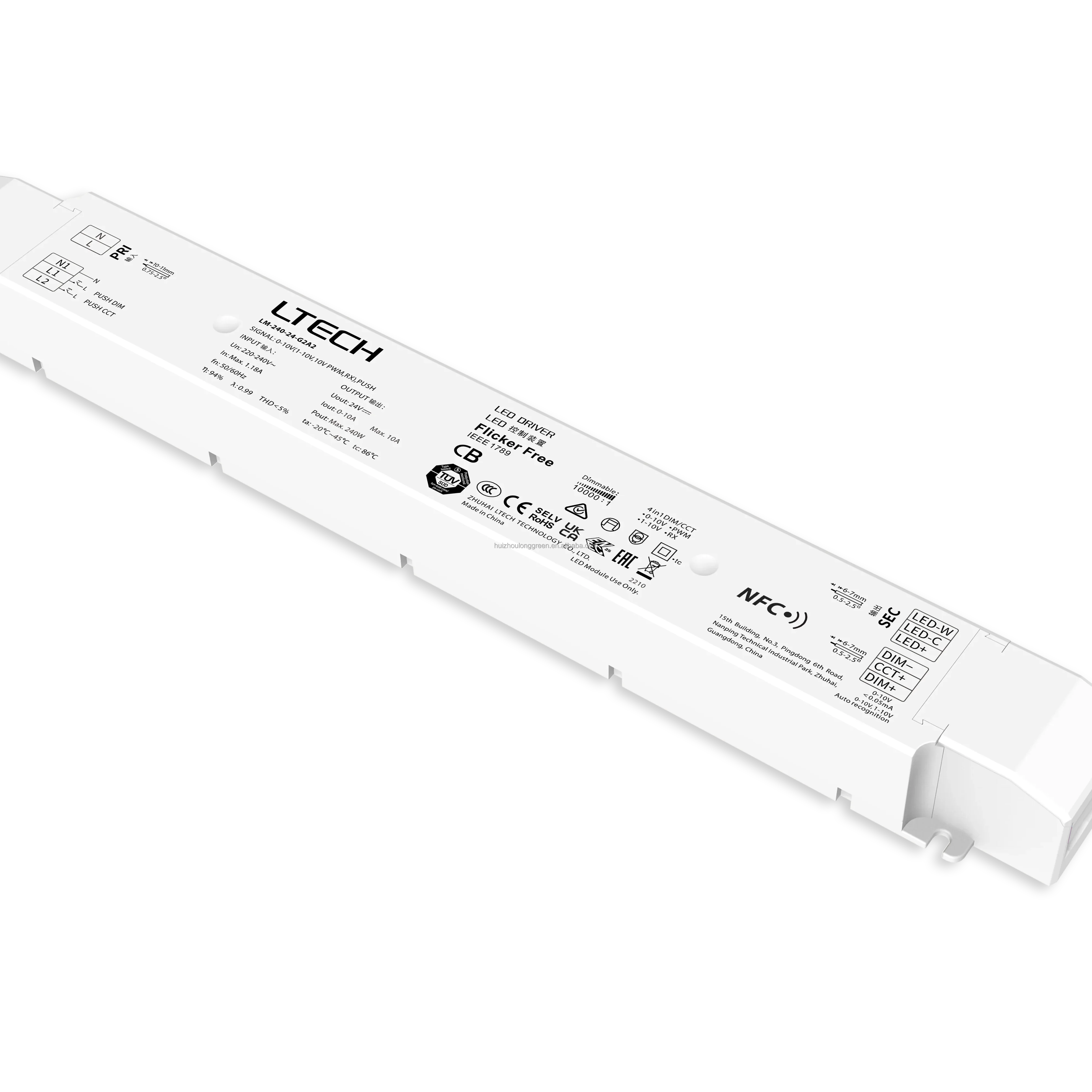 Ltech LM-240-24-G2A2 150W 24VDC CV 0-10V/1-10V DIM&CT PWM/RX PUSH DIM Constant Voltage Dimmable LED Driver