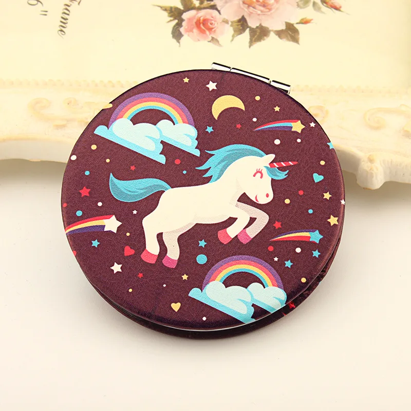
2020 Hot Sale Cute Girls Vanity Mirror Double Sided PU Square Mirror For Gifts Portable Foldable Round Mirror 