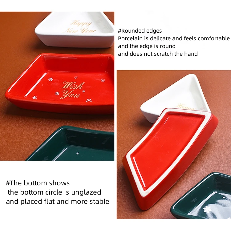 Creative ceramic bamboo Christmas tree tray irregular snack tray fruit tray