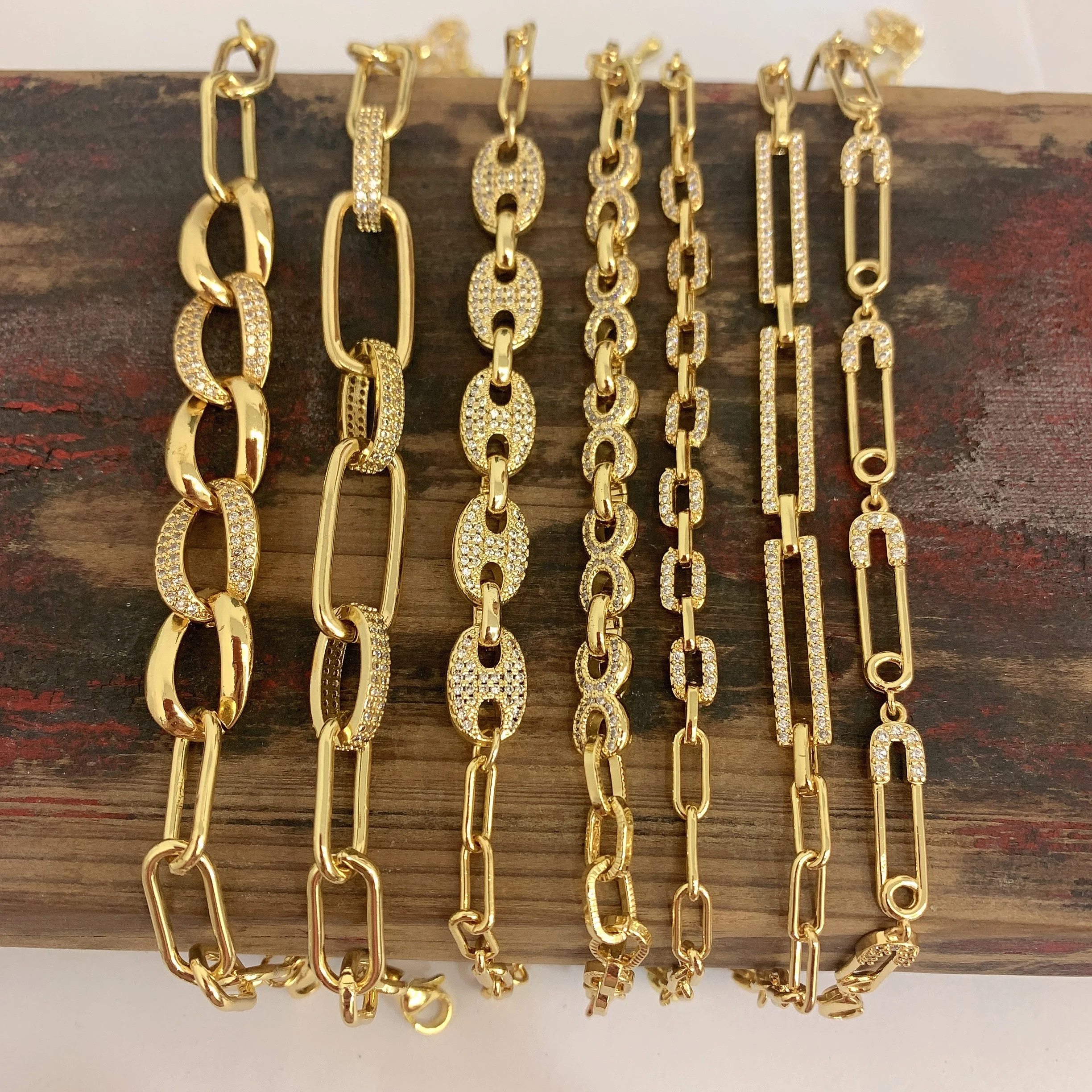 LS-L1653 Amazing 18k gold plated bracelet fine jewelry cz pave pig nose charms bracelet paper clip chain bracelets for gifts