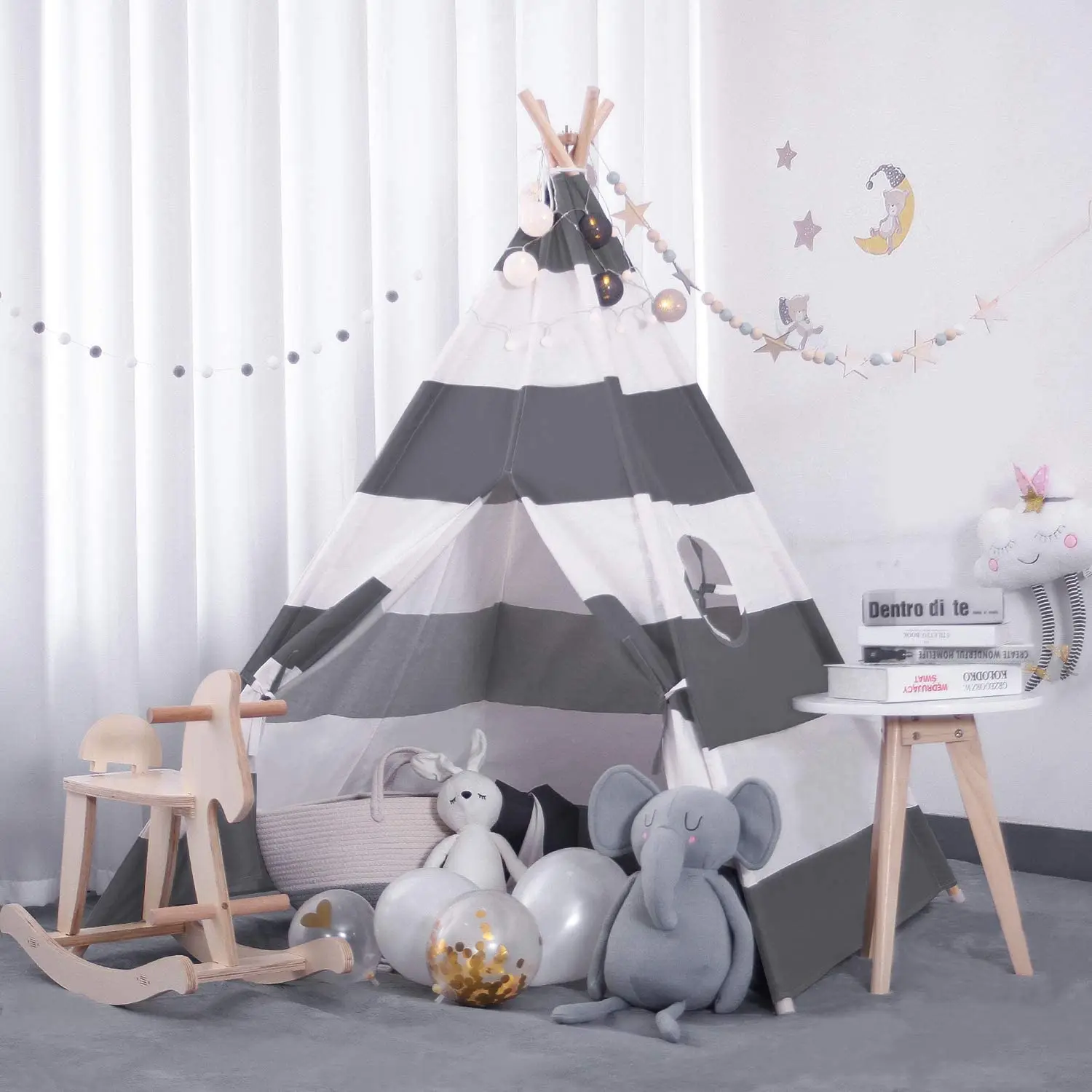 2021 cute india kids toy teepee children play house tent with light string