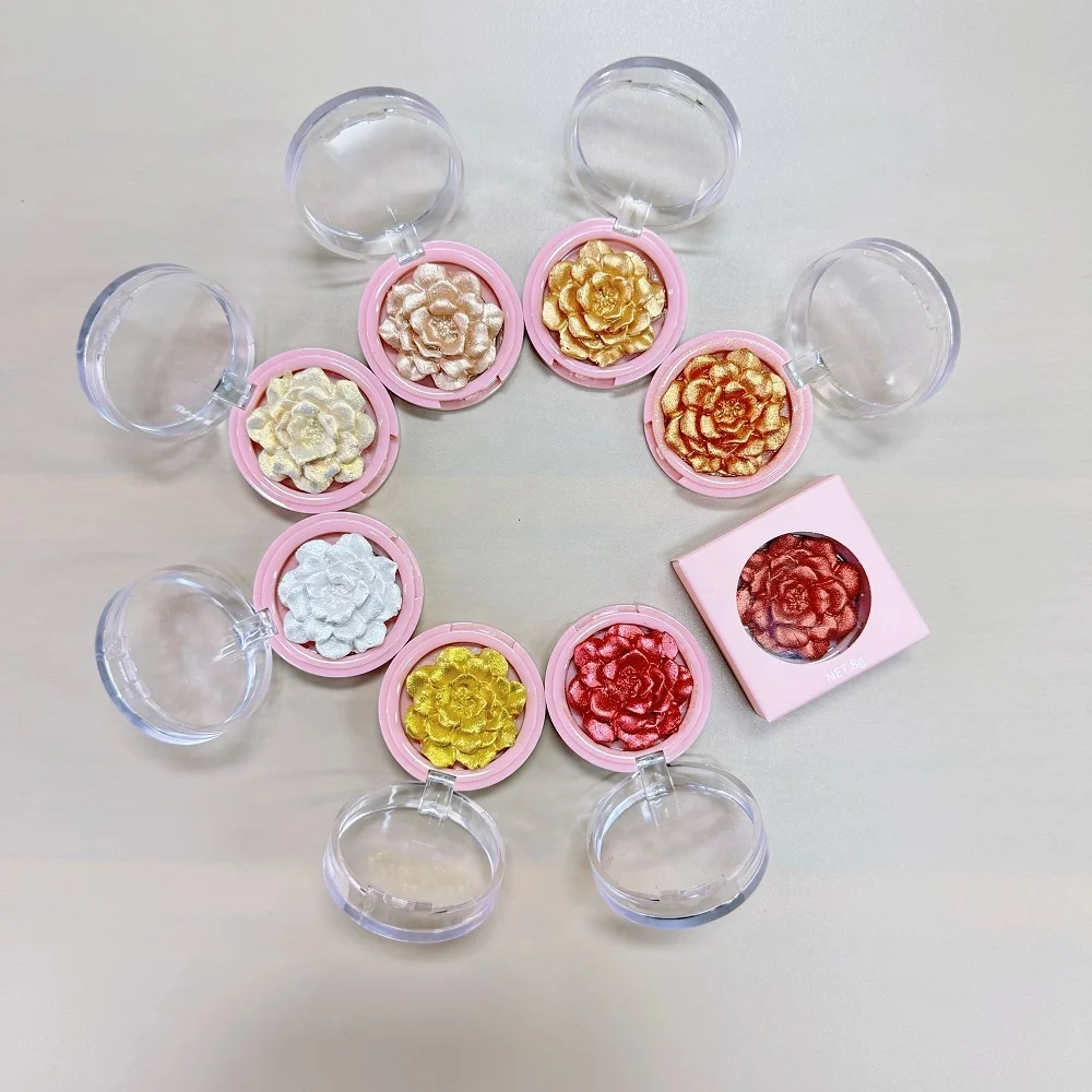 Private Label Custom Logo Rose Flower Translucent Highlighter Powder Bronzer Brightening Powder Loose Glitter Highlighter
