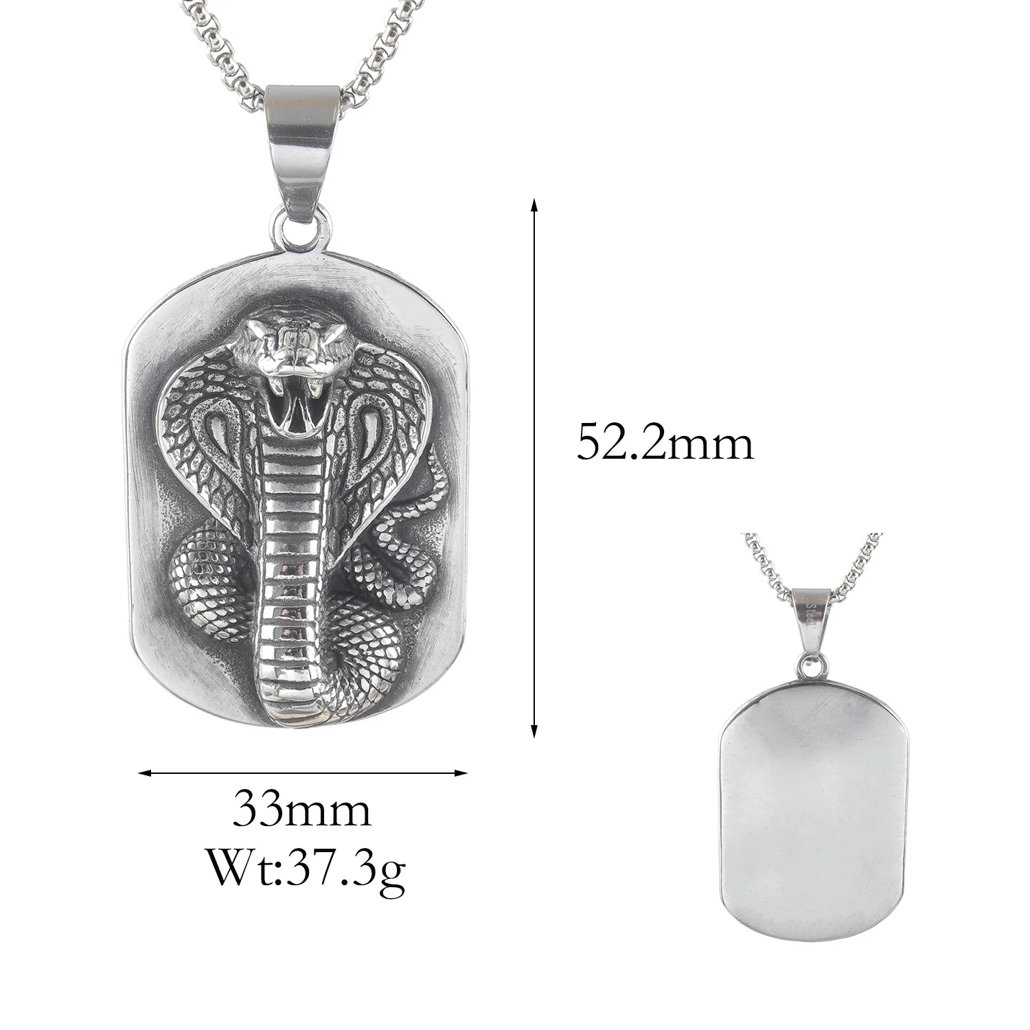 Vintage Jewelry Three-dimensional Embossed Cobra King Mamba Snake Stainless Steel Pendant Necklace