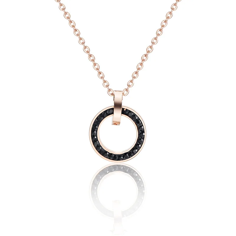 Amazon Hot Stainless Steel Rose Gold Plated Black Onyx Necklaces For Women