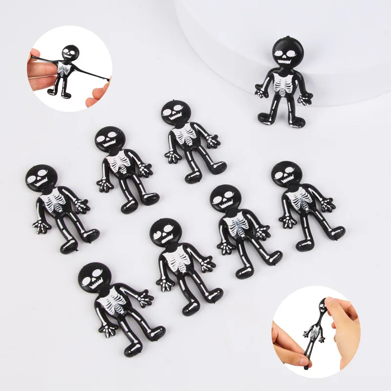 Wholesale smiley stretchable Minion Halloween  skeleton figure TPR happy doll smiley Lala action figure stress relief toy