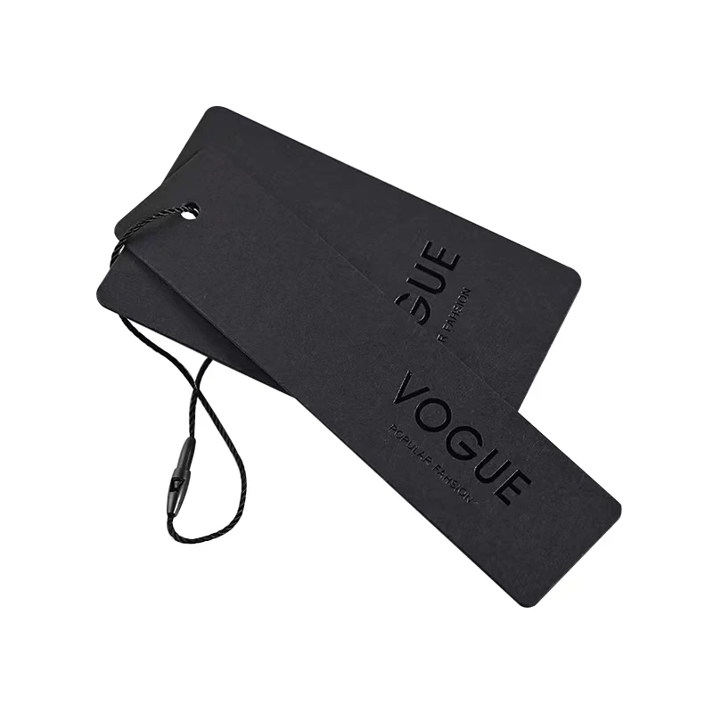 Fashion Logo Printing Garment Hang Tag Black Foil Bags Paper Tags With Eyelet