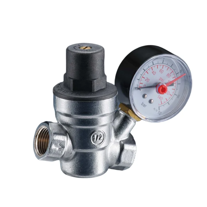 Brass  chrome/nickel plated pressure reducing valve with pressure gauge